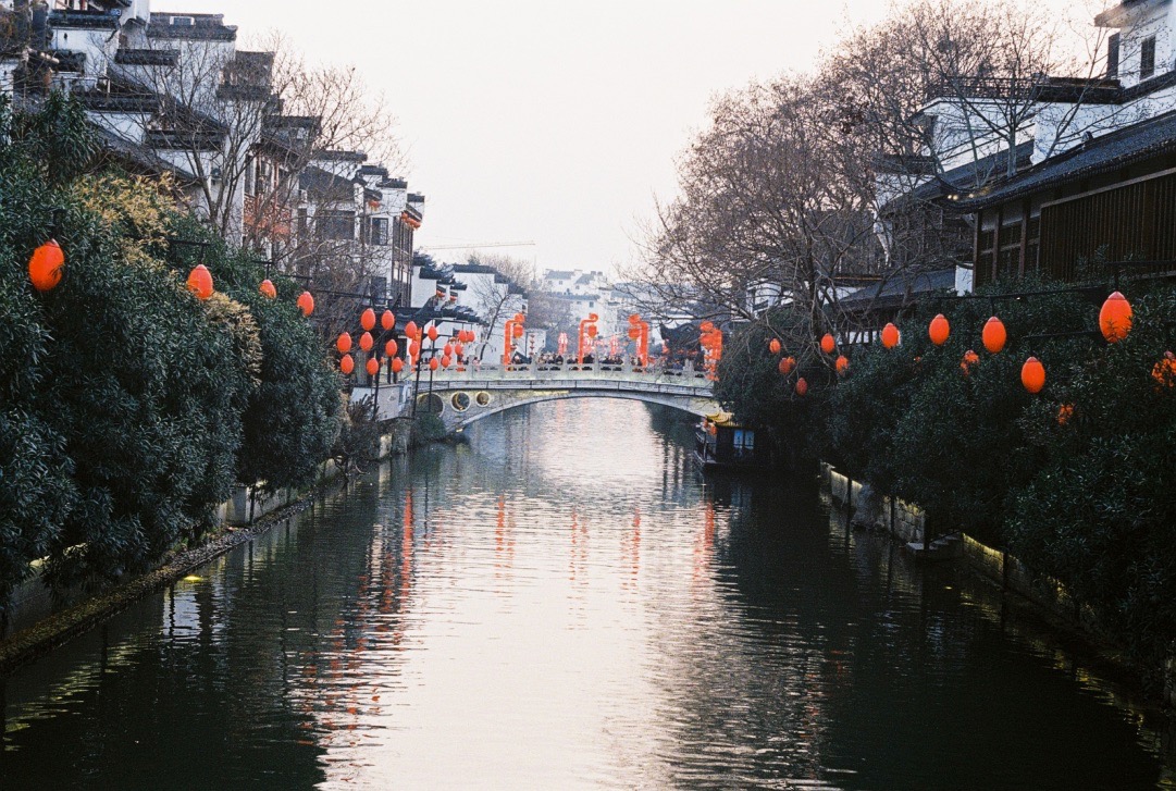 river with red lampions