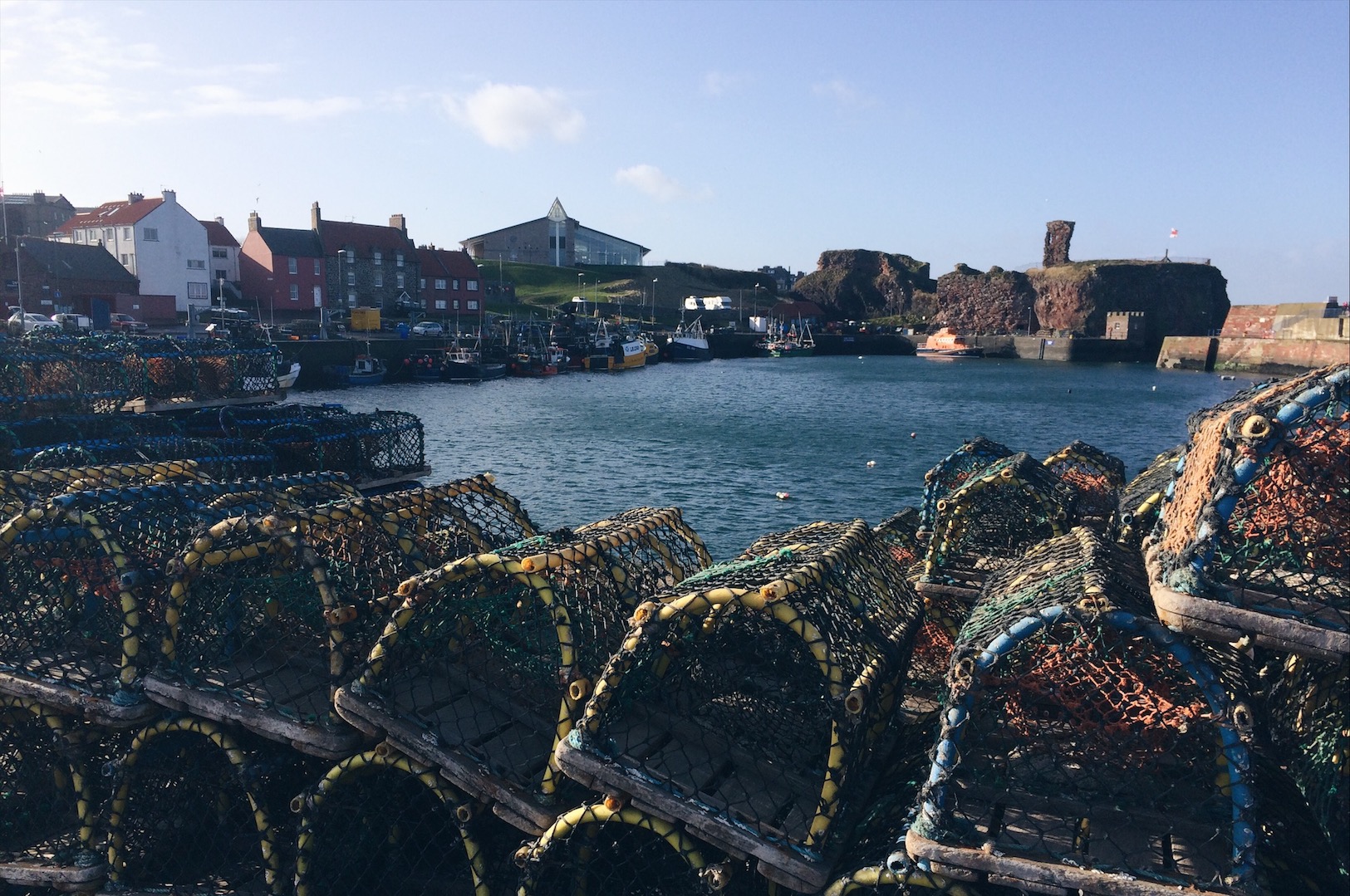 Eyemouth, equipment for catching crabs in the harbour