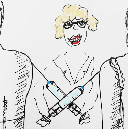 Drawing of us getting a vaccine